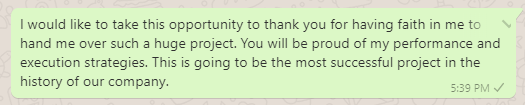 Thank You Message to Boss for Assigning New Project