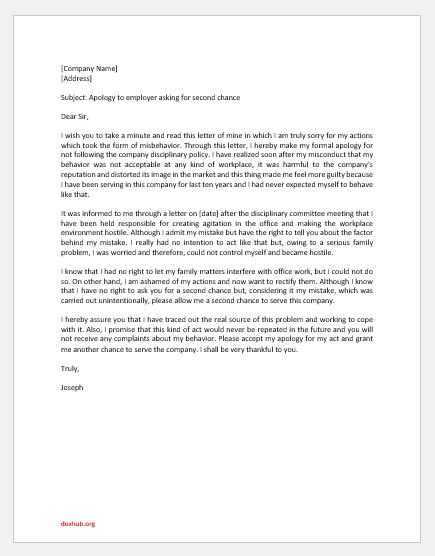 Apology Letter to Employer Asking for Second Chance
