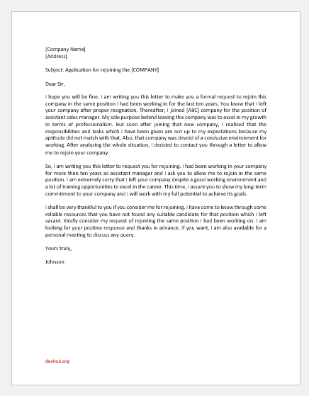 cover letter to a previous employer