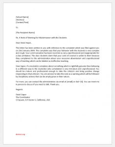 Warning Letter to Teacher for Misconduct with Students