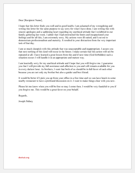 Apology Letter to Family for Bad Behavior