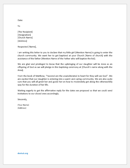 Letter to Church Board for Baptism