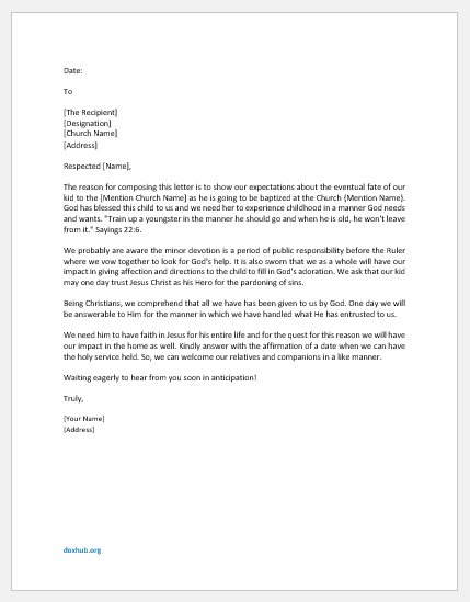 Letter to Church Board for Baptism