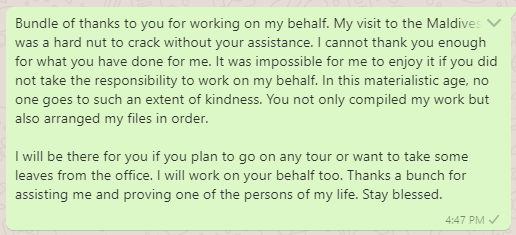 Thank You Message to Colleague for Working in Absence