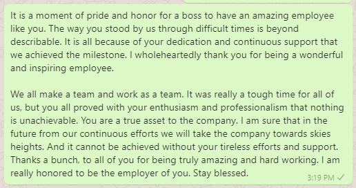 Thank You Message to Employees during Difficult Times