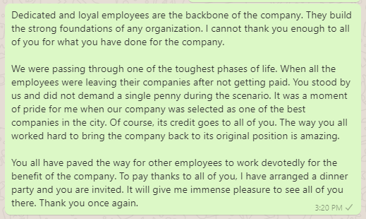 Thank You Message to Employees during Difficult Times