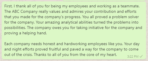 Thank You Message to Employees during Difficult Times