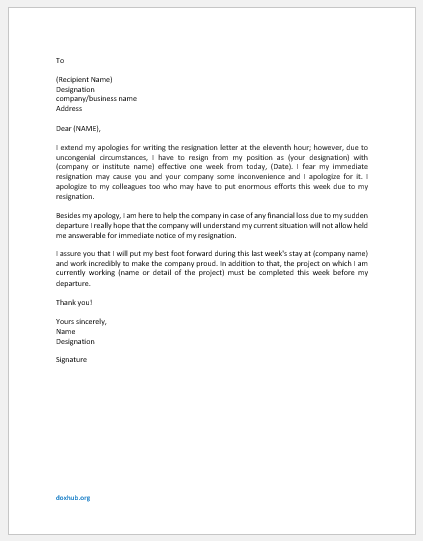 Sorry letter to boss for immediate resignation