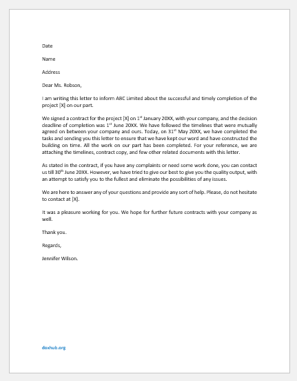 Work Completion Letter to Client