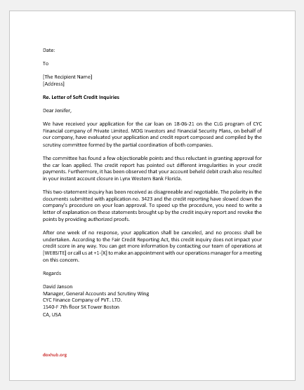 Credit inquiry letter