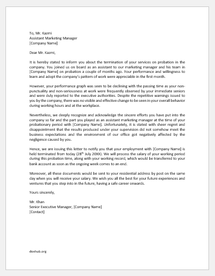 Probation termination letter template