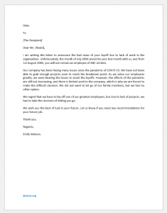 Letter of Layoff due to Lack of Work