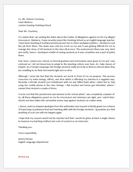 Response Letter to Allegations of Misconduct