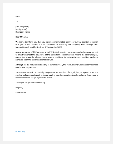 Termination letter due to restructuring