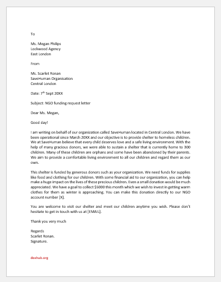 NGO funding request letter