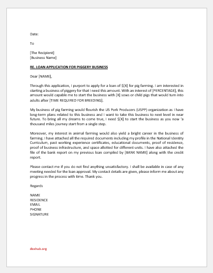 Application Letter for Piggery Loan