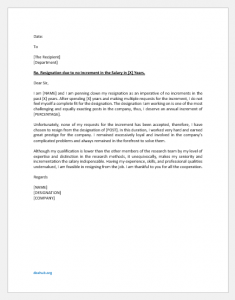 Resignation letter due to no increment