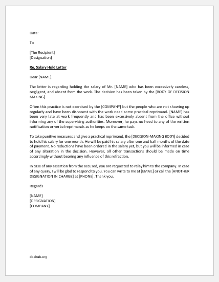 Salary hold letter to bank