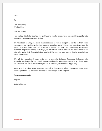 Social media marketing proposal letter