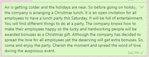 Christmas work lunch reminder email