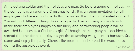 Christmas work lunch reminder email