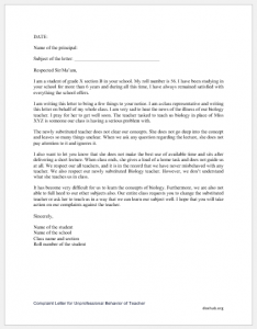 Complaint Letter for Unprofessional Behavior of Teacher