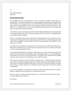 Letter writing Cleaning Company for Bad Services