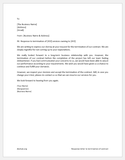 Response Letter to Termination of Contract