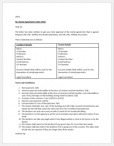 Rental agreement letter template