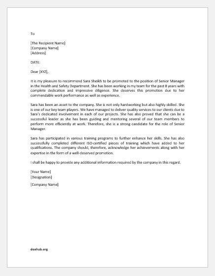 Endorsement letter for promotion