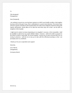 Sickness excuse letter for son daughter sick