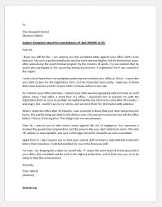 Complaint letter for rude behavior of clerk