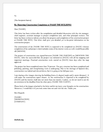 Construction report letter