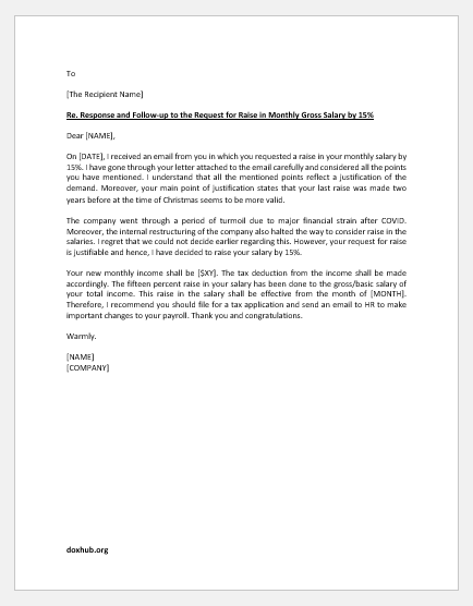 Follow-up Letter on Request to Raise