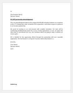 Partnership acknowledgement letter