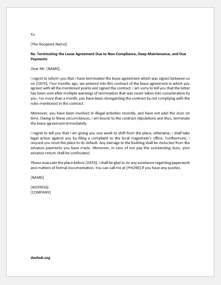 Termination Letter to Lease Agreement by Landlord