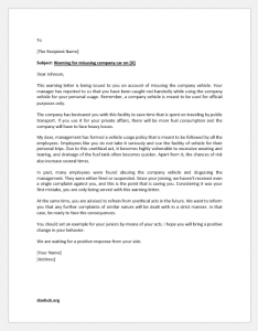 Warning Letter for Misusing Company Car