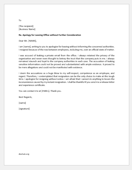 Apology Letter to Boss after Leaving the Company