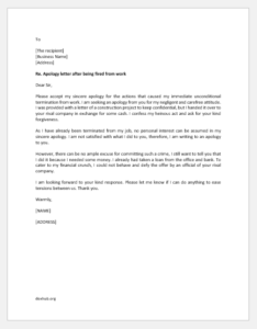 Apology letter after being fired