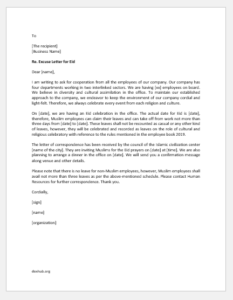 Eid Excuse Letter for Work