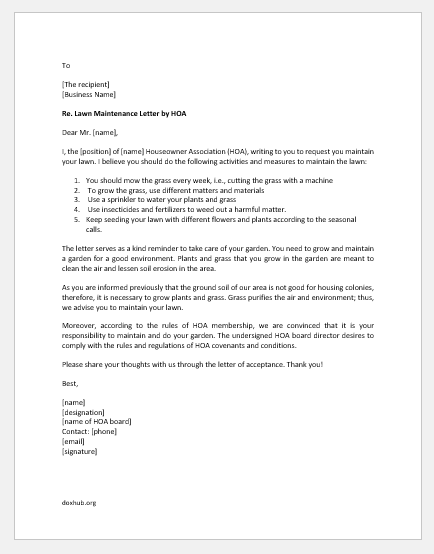 HOA Lawn Maintenance Letter