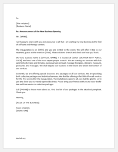 Letter to announce new business opening