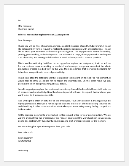 Request Letter for Replacement of Equipment