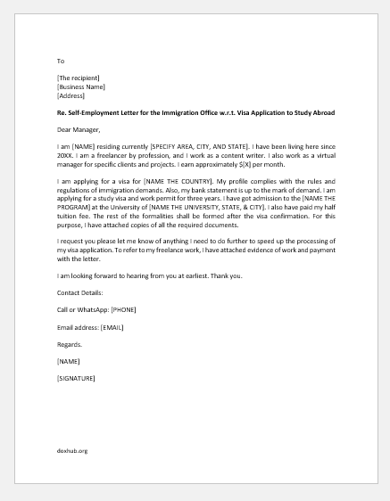 Self-Employment Letter for Immigration