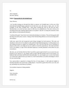 Sponsorship Letter for Football Team