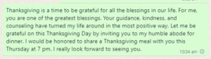 Thanksgiving invitation email