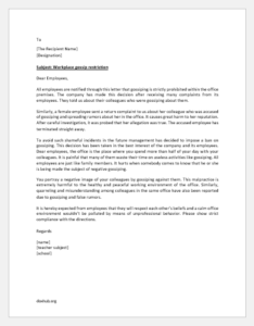 Workplace gossip restriction letter