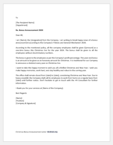 Christmas Bonus Announcement Letter