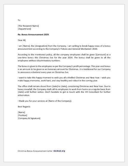Christmas Bonus Announcement Letter