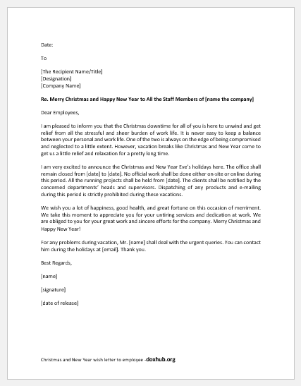 Christmas and new year wish letter to employee